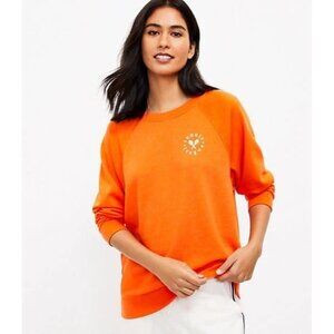 Lou & Grey Tennis League Cozy Cotton Terry Sweatshirt Size Women Crew Orange NEW